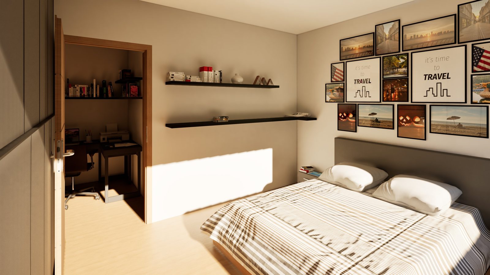 Dormitorio con ventanales panorámicos